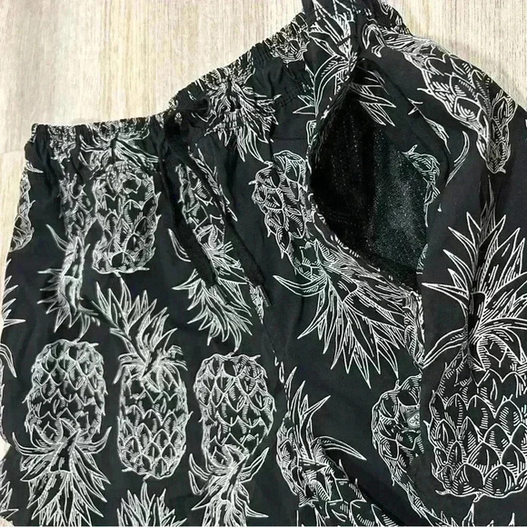 Lauren James Black White Pineapple Print Pull On Drawstring Swim Shorts Size M - Picture 6 of 8
